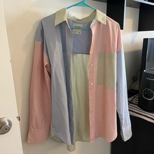 Abercrombie and Fitch Oversized Poplin Colorblock Button-Up Shirt